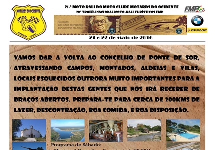 21.º Moto-Rali Motards do Ocidente - 20.º Troféu de Moto-Ralis Turísticos da FMP - BMW - Michelin - Já se podem inscrever no nosso 21.º Moto-Rali Motards do Ocidente - 20.° Troféu de Moto-Ralis Turísticos da FMP - BMW - Dunlop!