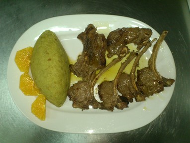 Migas de Espargos com Costeletas deBorrego