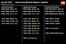 MotoGP, 2022, Valência - Horários - Toda a ação no Ricardo Tormo - Hora de Portugal