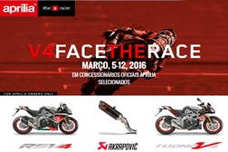Face the Race" - Compre uma Aprilia V4 e ganhe um escape Akrapovic Slip-On* e uma Racing Experience no MOTOGP 2016