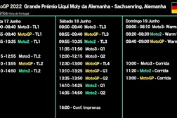 MotoGP, 2022, GP Alemanha - Horários