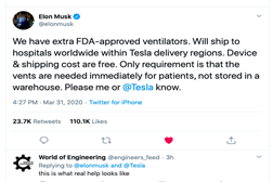 Uns falam... outros fazem. - Elon Musk e a Tesla estão a oferecer ventiladores para todo o mundo