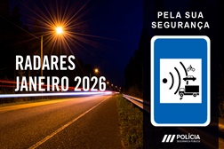 Radares da PSP Localizações em Janeiro de 2026 - Por distrito, data, horário, local e coordenadas geográficas