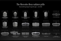 A evolução da grelha do radiador da Mercedes - Da cobertura cromada ao design vanguardista e ao cubo do sensor