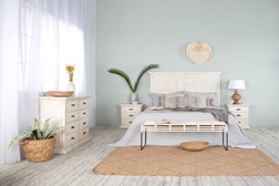 Cabeceira de cama, mesa de cabeceira e cómoda LINO