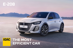 Peugeot e-208 e e-308 classificados como os veículos mais eficientes do mercado - Reconhecimento no Ecotest ADAC 2024