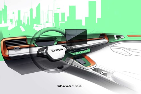 Škoda Epiq elétrico: primeiros esboços de interior e data de estreia mundial - A estreia mundial do SUV compacto crossover 100% elétrico está agendada para o dia 19 de maio