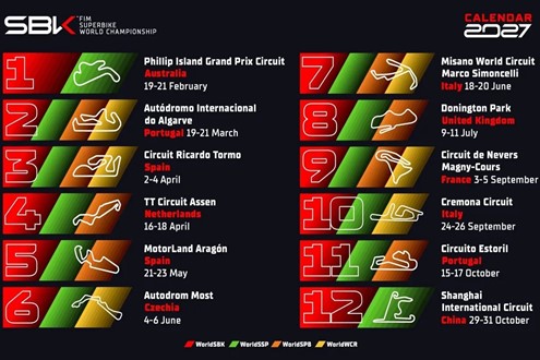 Revelado o calendário provisório do WSBK para 2027  - duas provas em Portugal e mais novidades