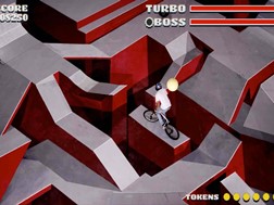 Ilusão de óptica faz com que pareça que este ciclista esteja preso num jogo de computador
