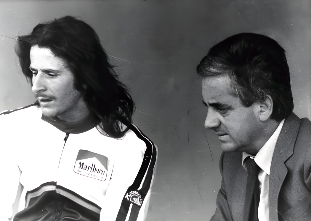 Giancarlo Morbidelli (à direita) com Graziano Rossi, pai de Valentino’s Rossi
