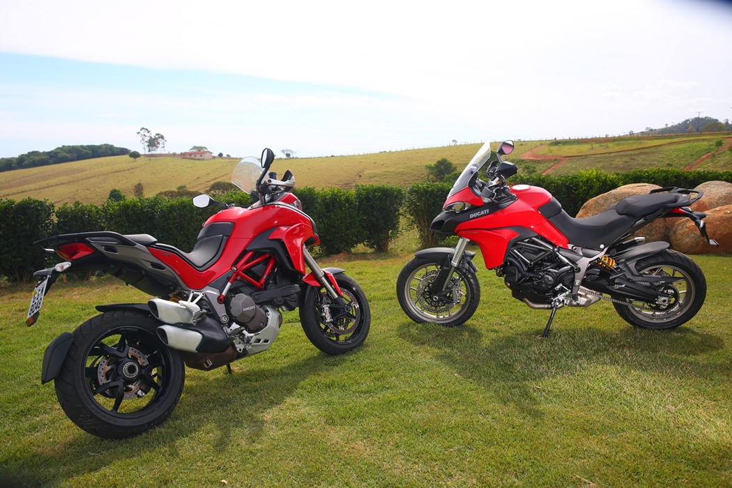 Na Multistrada 1200 (à esquerda) a suspensão traseira é monobraço