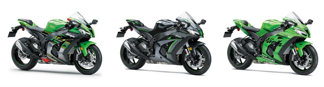 Da esquerda para a direita: Ninja ZX-10R, Ninja ZX-10R SE, Ninja ZX-10RR 