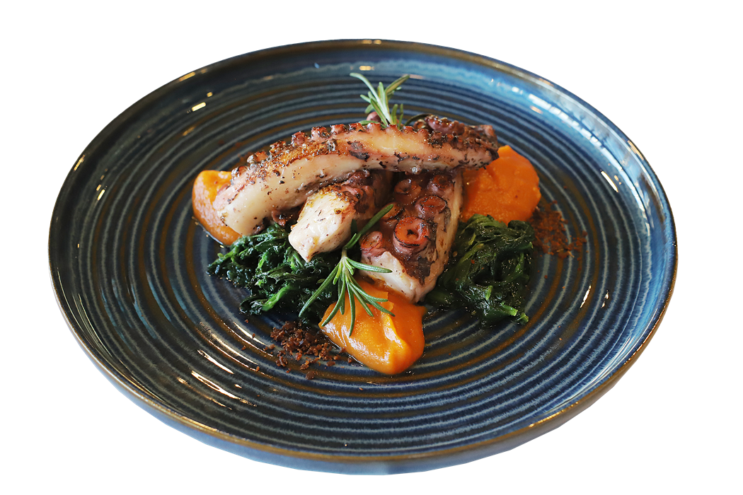 Polvo braseado com batata doce