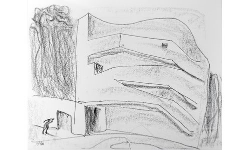 Fotografia do desenho do museu (desenho original para a exposição) Álvaro Siza Vieira, Museu Iberê Camargo (1998-2008), Porto Alegre, Brasil Fotografia: Catarina Gomes Ferreira (2016) 