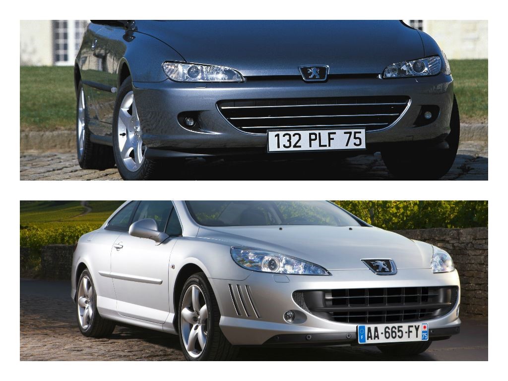 Peugeto 406 Coupé (cima) | Peugeot 407 Coupé (baixo)