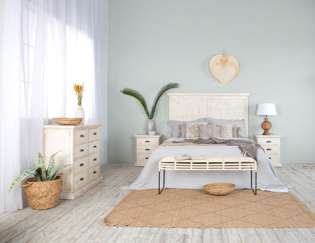 Cabeceira de cama, mesa de cabeceira e cómoda LINO