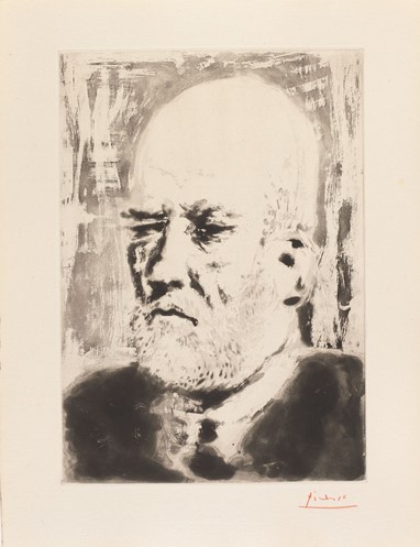 Pablo Picasso Portrait de Vollard I [Portrait of Vollard I] c. 1937 Aquatint/ Montval laid paper 348 x 247 mm / 440 x 340 mm Fundación MAPFRE’s Collections © Sucesión Pablo Picasso, VEGAP, Madrid, 2019