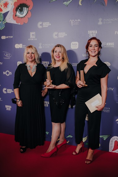 Gena Ramos, Magali Santana e Alexandra Espinhal (vencedoras do prémio Sophia na categoria Melhor Maquilhagem e Cabelos com o filme Variações)
