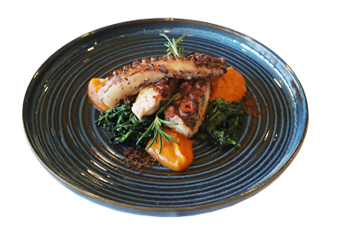 Polvo braseado com batata doce