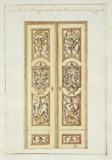 Desenho das folhas das portas da autoria de Silvestro Doria / © Beaux-arts de Paris/ prise de Thierry Ollivier
