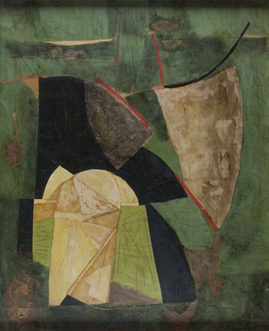 José Escada (1934-1980) Sem título [Nossa senhora e menino], 1956. Colagem, recorte e guache sobre papel e platex. 63,5 x 77 cm. Coleção particular, Lisboa . Fotografia: Carlos Azevedo /©Gulbenkian.pt