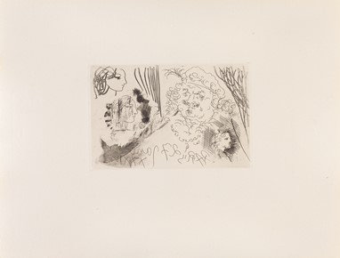 Pablo Picasso Rembrandt et Têtes de femme [Head of Rembrandt and Heads of Three Girls] January 27, 1934 Etching/ Montval laid paper 139 x 208 mm / 340 x 445 mm Fundación MAPFRE’s Collections © Sucesión Pablo Picasso, VEGAP, Madrid, 2019
