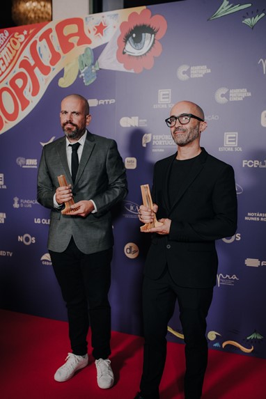 José André (Irmã Lúcia Visual Effects) e João Rapaz (vencedores do prémio Sophia na categoria Melhor Efeitos Especiais e Caracterização com o filme Diamantino)