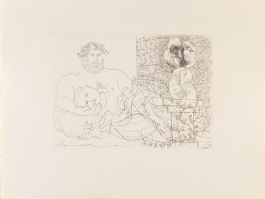 Pablo Picasso Le Repos du Sculpteur et la Sculpture surréaliste [Sculptor at Rest, Reclining Model, and Sculpture] March 31, 1933 Etching/ Montval laid paper 193 x 267 mm / 340 x 445 mm Fundación MAPFRE’s Collections © Sucesión Pablo Picasso, VEGAP, Madrid, 