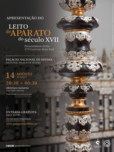 Apresentação do Leito de Aparato do século XVII no Palácio Nacional de Sintra