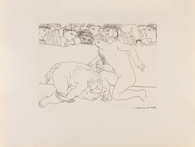 Pablo Picasso Minotaure vaincu [Minotaur defeated by Youth in Arena] May 29, 1933 Etching/ Montval laid paper 193 x 269 mm / 340 x 450 mm Fundación MAPFRE’s Collections © Sucesión Pablo Picasso, VEGAP, Madrid, 2019