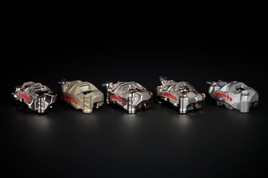 Da esquerda para a direita Brembo GP4-pr; GP4-rr; GP4-ms; GP4-rs; GP4-rx
