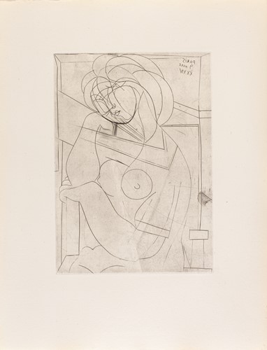 Pablo Picasso Femme nue assise, la Tête appuyée sur la Main [Seated nude] March 9, 1934 Burin/ Montval laid paper 278 x 198 mm / 445 x 340 mm Fundación MAPFRE’s Collections © Sucesión Pablo Picasso, VEGAP, Madrid, 2019 