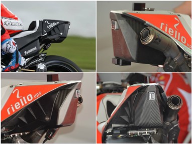 Pormenores da "caixa" da Ducati