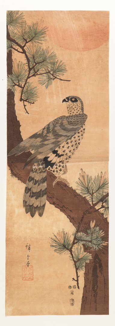 Gravura com falcão  Ando Hiroshige (1797-1858) Japão, séc. XIX 33,5x11,2cm Museu Calouste Gulbenkian, Inv.º 2180B © Fundação Calouste Gulbenkian, Lisboa Foto: Carlos Azevedo