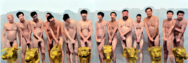 LiFang - Ai Weiwei and the other fourteen men_130x390cm oil on canvas 2014