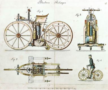 Views of the Daimler Reitwagen 29 August 1885. DE patent 36423