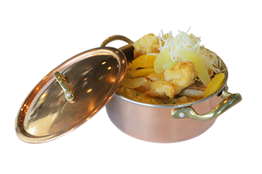 Risotto de robalo braseado com lima e tempura de amendoa